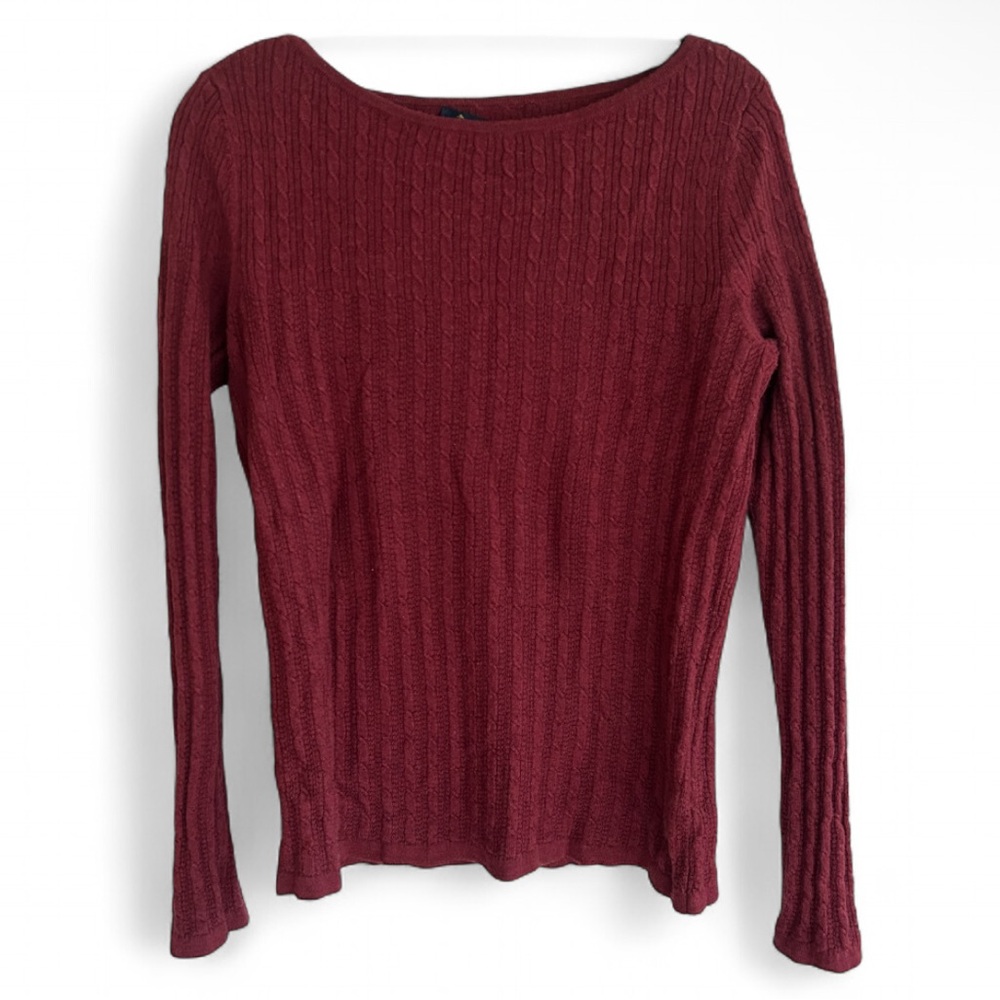 BROOKS BROTHERS Burgundy Cable Knit Merino Wool Sweater Luxury Academia Size M